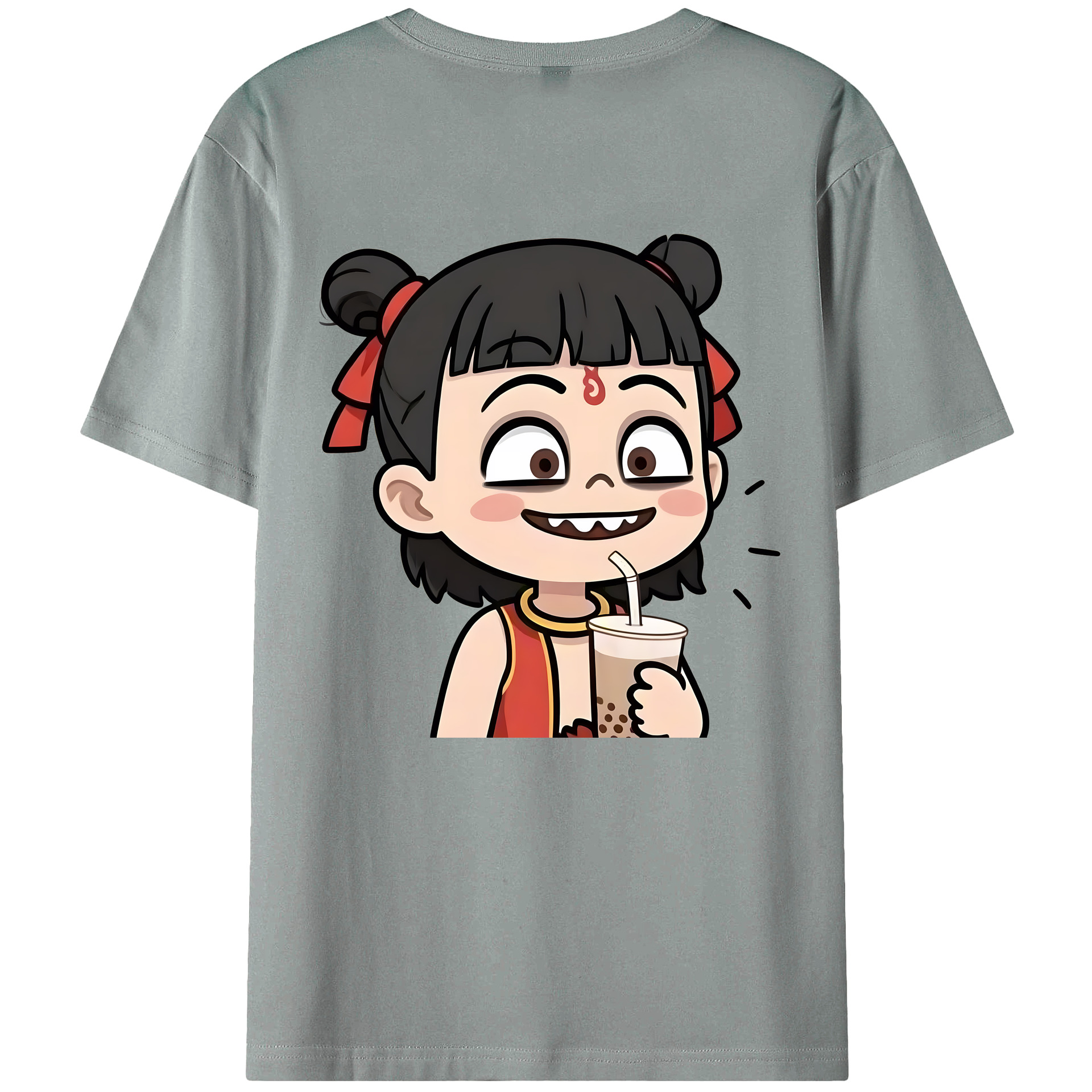 （画像用） Ne Zha 2 ナタ 魔童の大暴れ 綿100％ メンズ半袖Tシャツ（バックプリント） 通気性